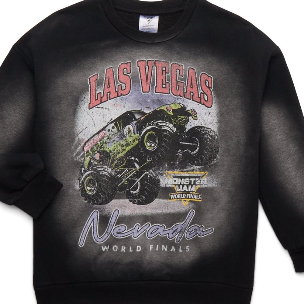 Monster Jam Gravedigger Sweatshirt BOYS SIZE XL 14-16 Jet Black Mineral Wash NEW